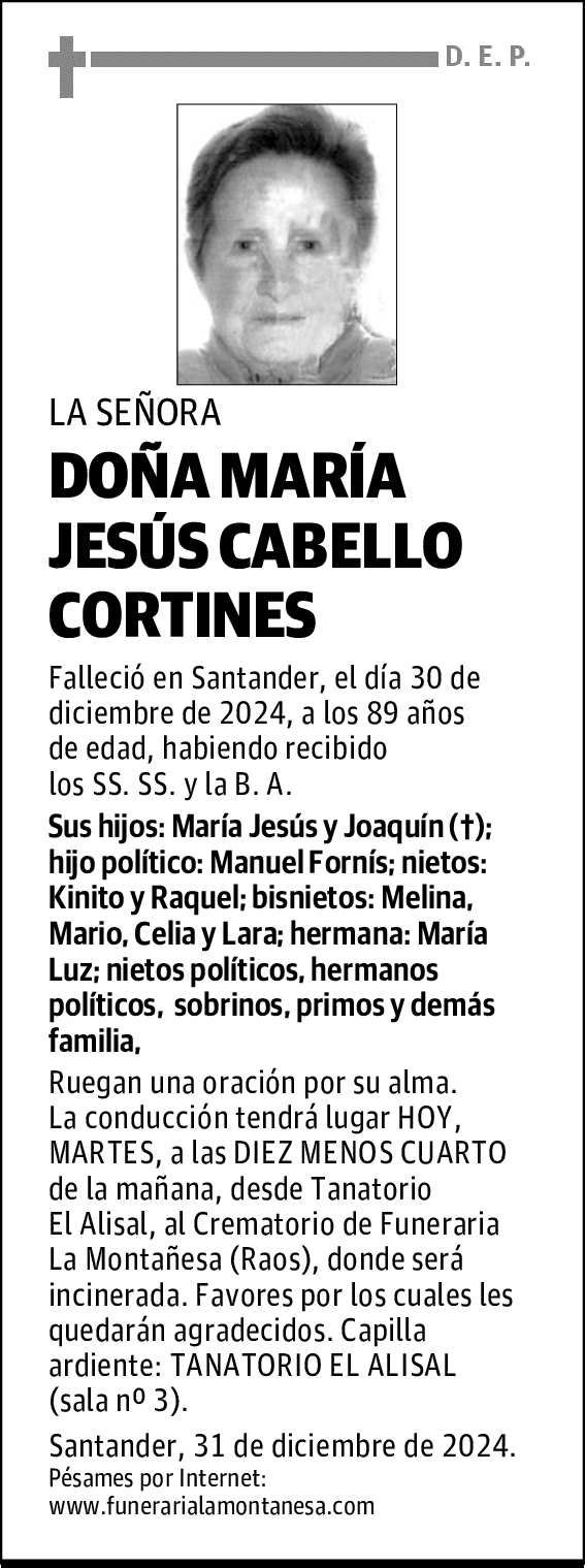 DOÑA MARÍA JESÚS CABELLO CORTINES