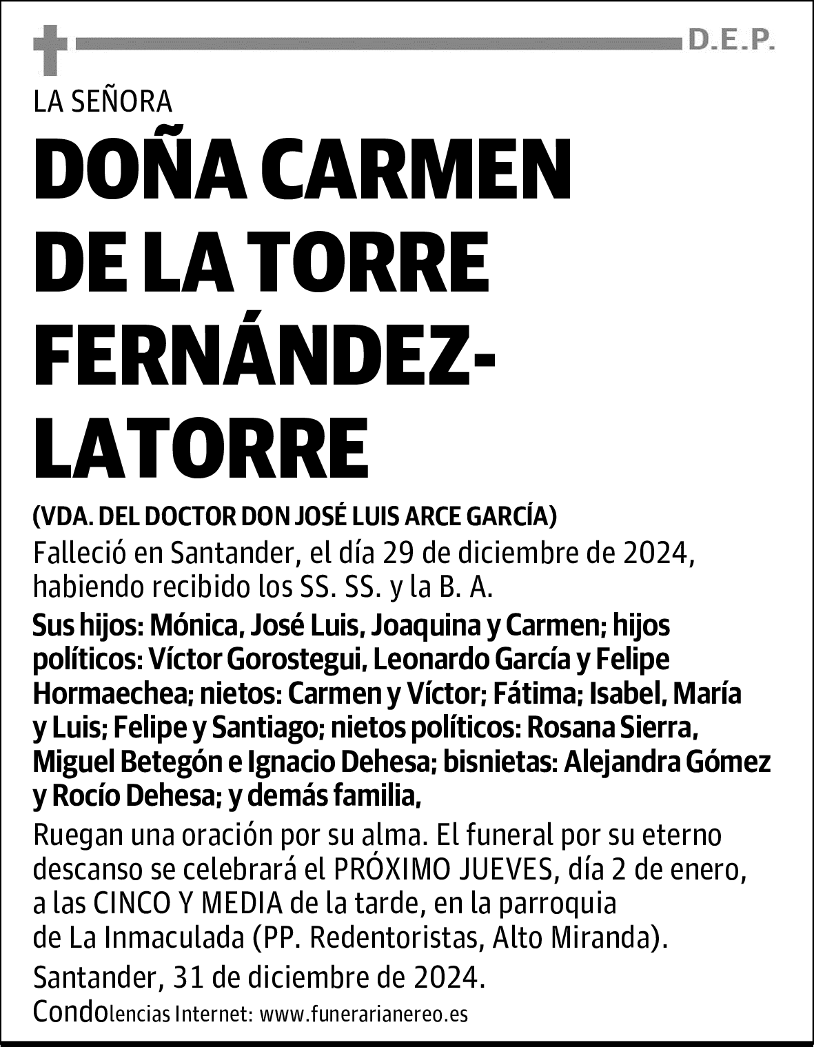 DOÑA CARMEN DE LA TORRE FERNÁNDEZ-LATORRE