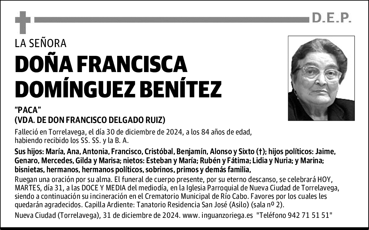 DOÑA FRANCISCA DOMÍNGUEZ BENÍTEZ