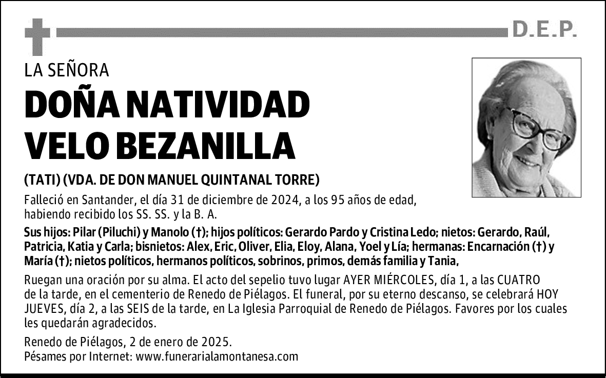 DOÑA NATIVIDAD VELO BEZANILLA