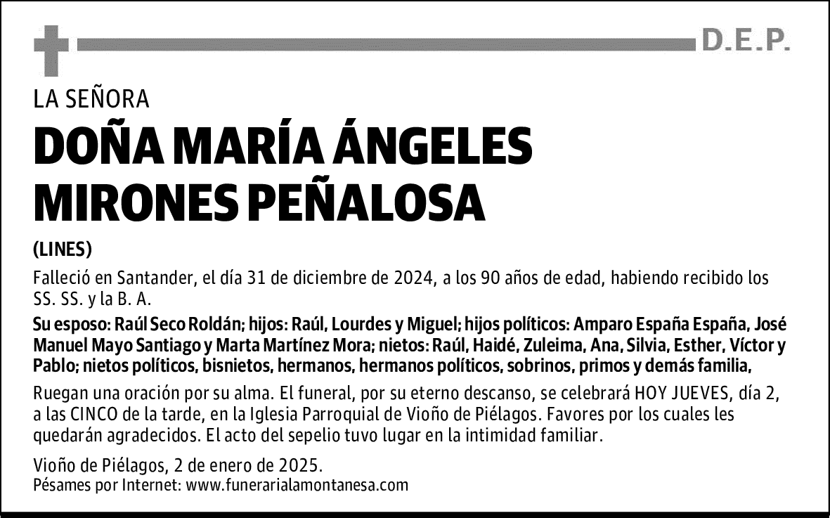 DOÑA MARÍA ÁNGELES MIRONES PEÑALOSA