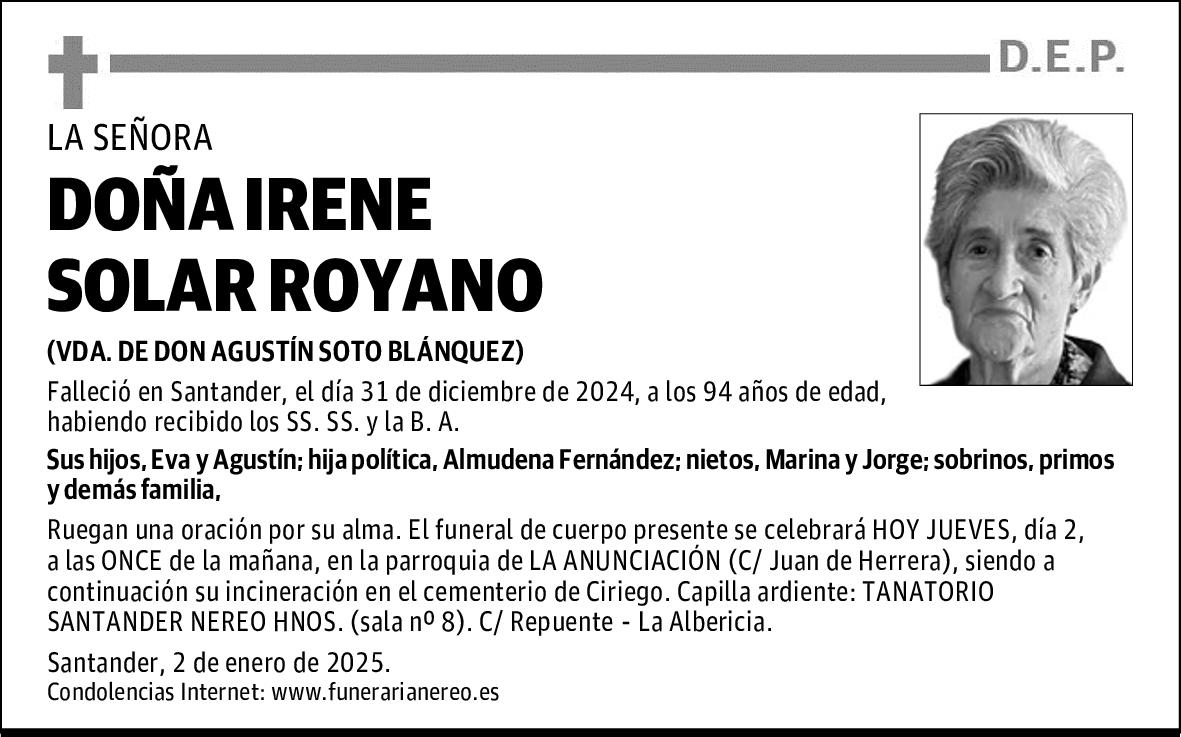 DOÑA IRENE SOLAR ROYANO