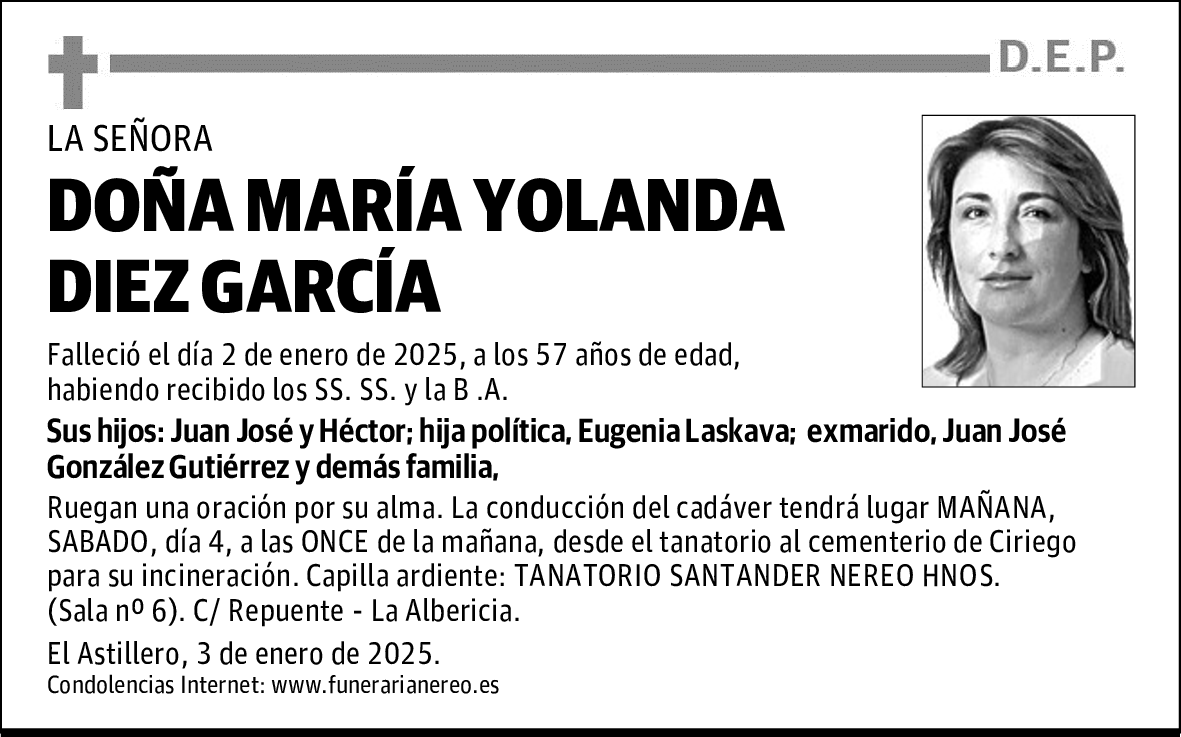 DOÑA MARÍA YOLANDA DIEZ GARCÍA