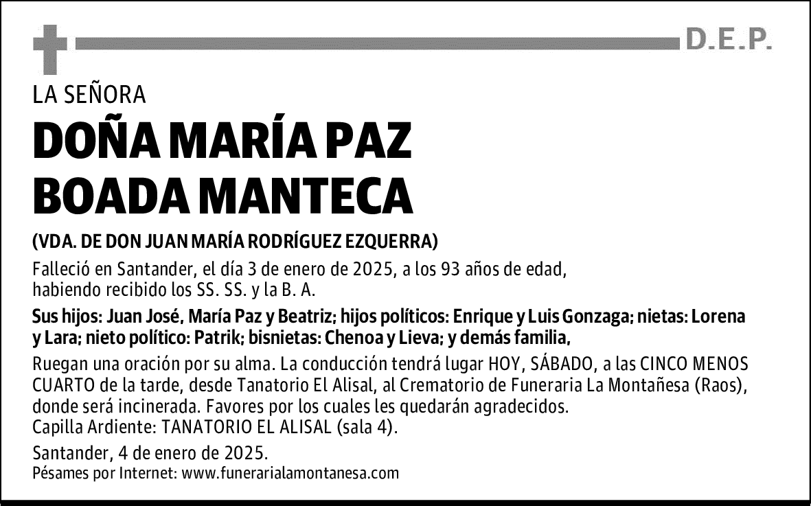 DOÑA MARÍA PAZ BOADA MANTECA