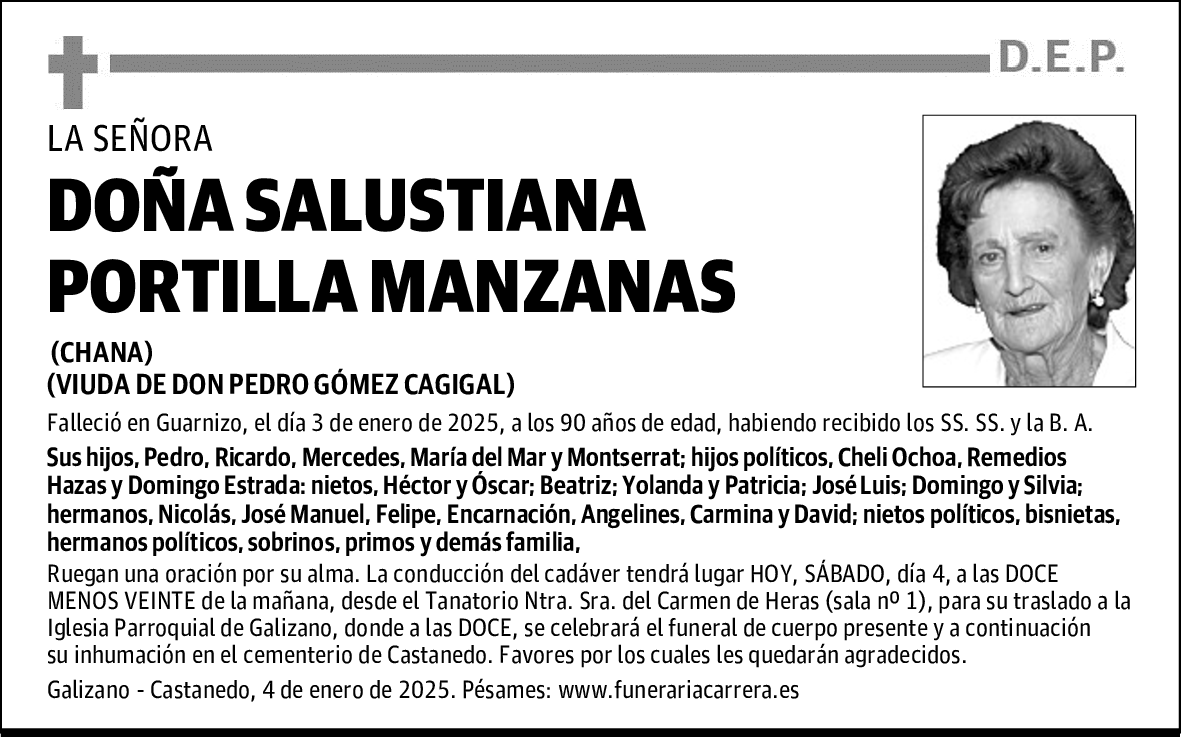 DOÑA SALUSTIANA PORTILLA MANZANAS