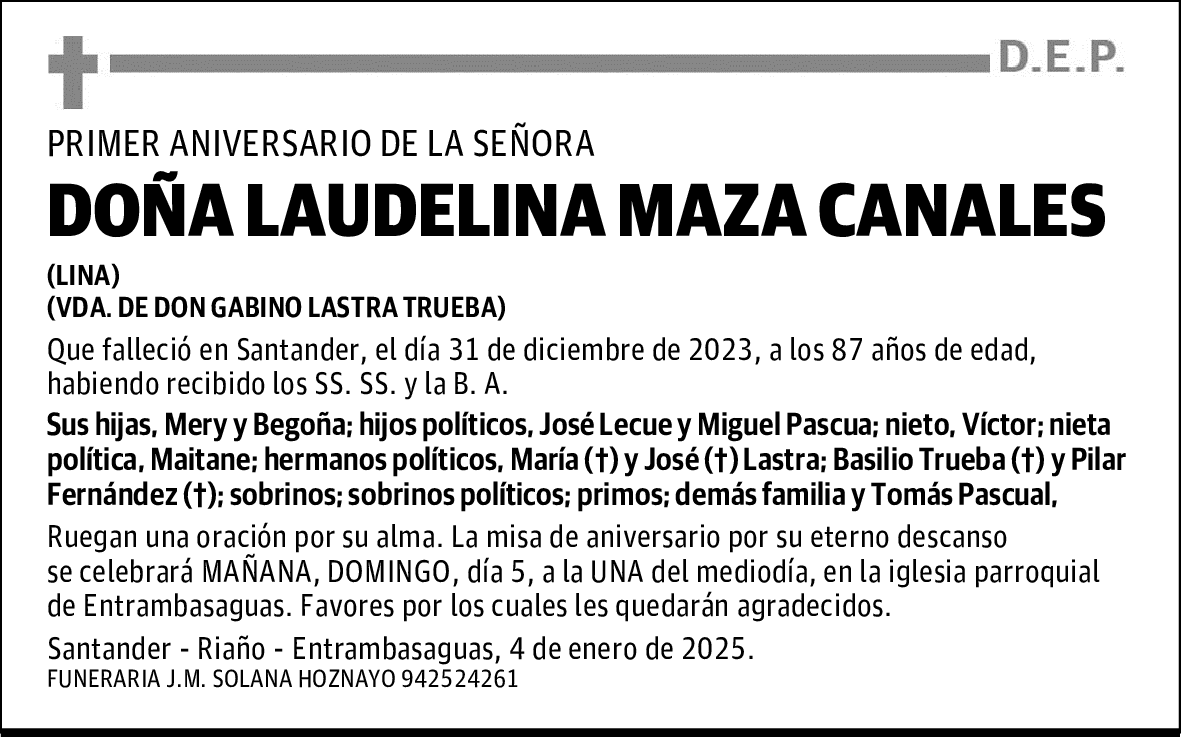 DOÑA LAUDELINA MAZA CANALES