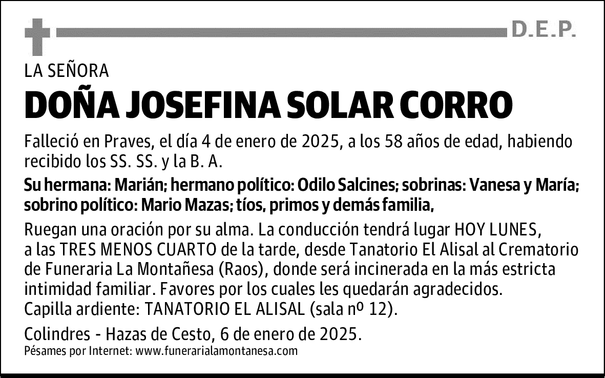 DOÑA JOSEFINA SOLAR CORRO