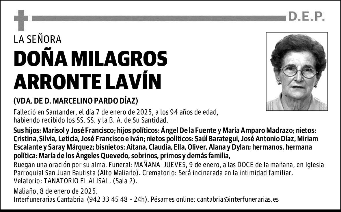 DOÑA MILAGROS ARRONTE LAVÍN