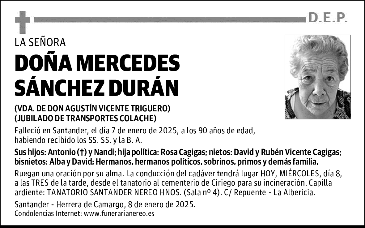 DOÑA MERCEDES SÁNCHEZ DURÁN