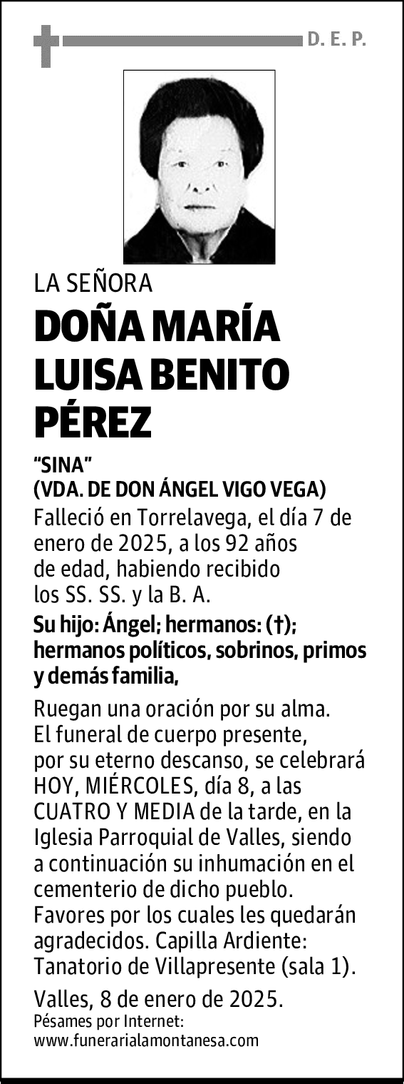 DOÑA MARÍA LUISA BENITO PÉREZ