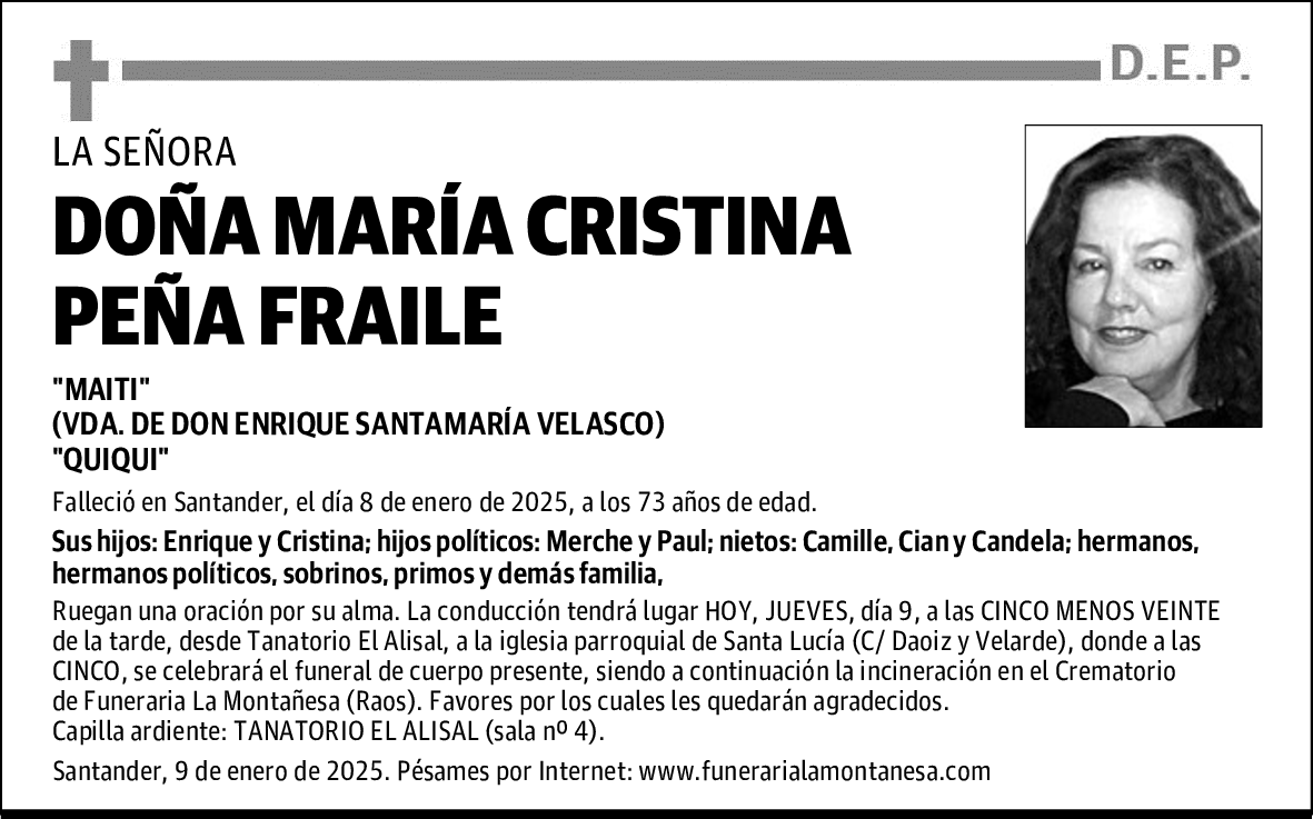 DOÑA MARÍA CRISTINA PEÑA FRAILE