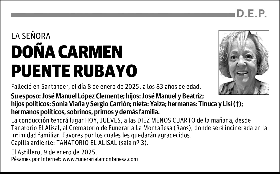 DOÑA CARMEN PUENTE RUBAYO