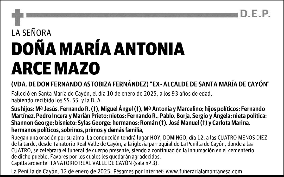 DOÑA MARÍA ANTONIA ARCE MAZO