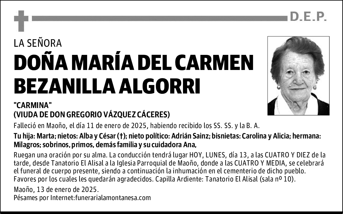 DOÑA MARÍA DEL CARMEN BEZANILLA ALGORRI