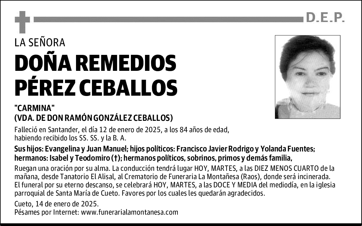 DOÑA REMEDIOS PÉREZ CEBALLOS