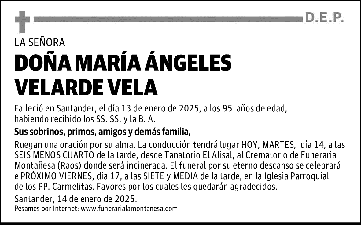 DOÑA MARÍA ÁNGELES VELARDE VELA