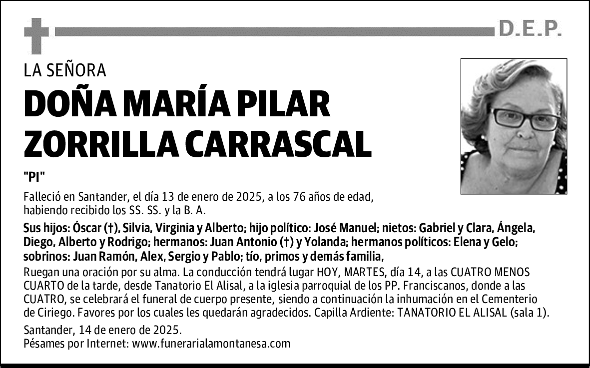 DOÑA MARÍA PILAR ZORRILLA CARRASCAL