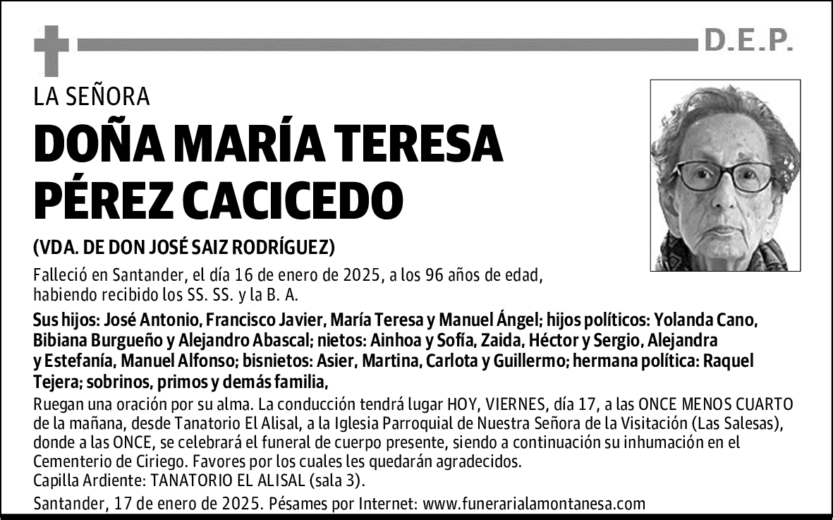 DOÑA MARÍA TERESA PÉREZ CACICEDO