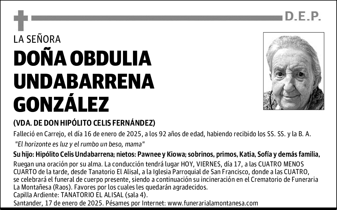 DOÑA OBDULIA UNDABARRENA GONZÁLEZ