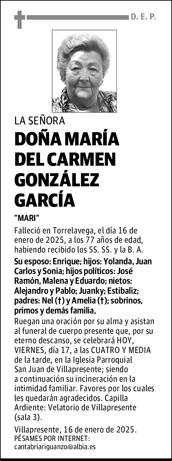 DOÑA MARÍA DEL CARMEN GONZÁLEZ GARCÍA