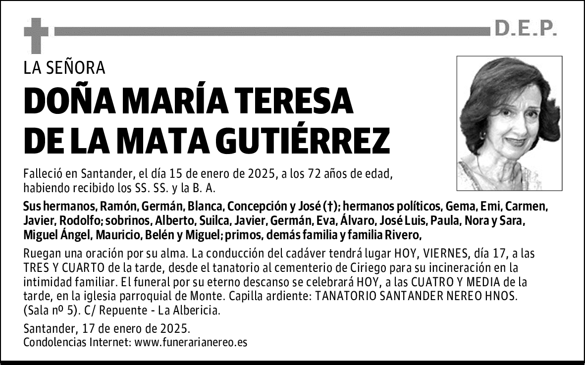 DOÑA MARÍA TERESA DE LA MATA GUTIÉRREZ