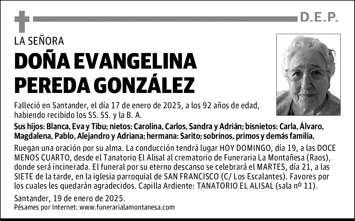 DOÑA EVANGELINA PEREDA GONZÁLEZ