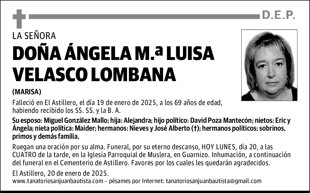 DOÑA ÁNGELA Mª LUISA VELASCO LOMBANA