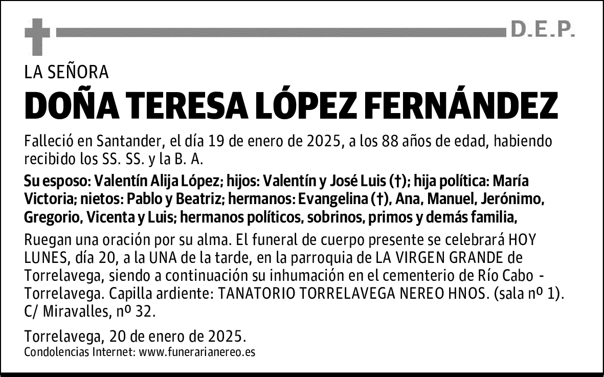 DOÑA TERESA LÓPEZ FERNÁNDEZ