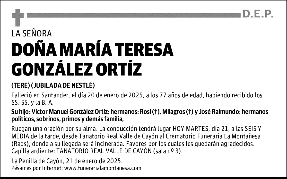 DOÑA MARÍA TERESA GONZÁLEZ ORTÍZ