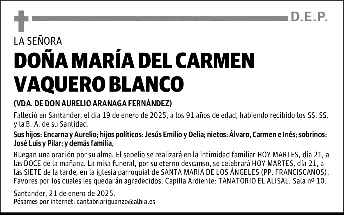 DOÑA MARÍA DEL CARMEN VAQUERO BLANCO