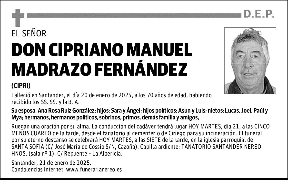 DON CIPRIANO MANUEL MADRAZO FERNÁNDEZ