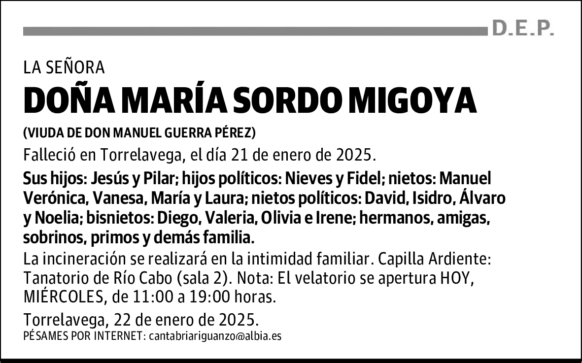 DOÑA MARÍA SORDO MIGOYA