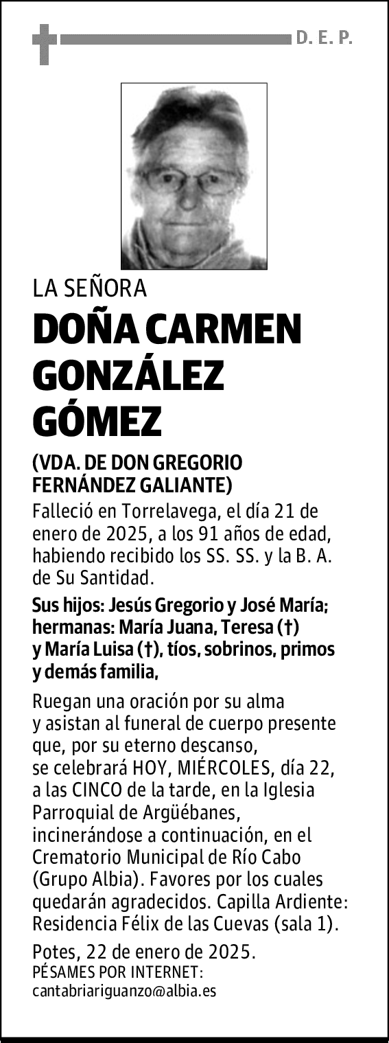 DOÑA CARMEN GONZÁLEZ GÓMEZ