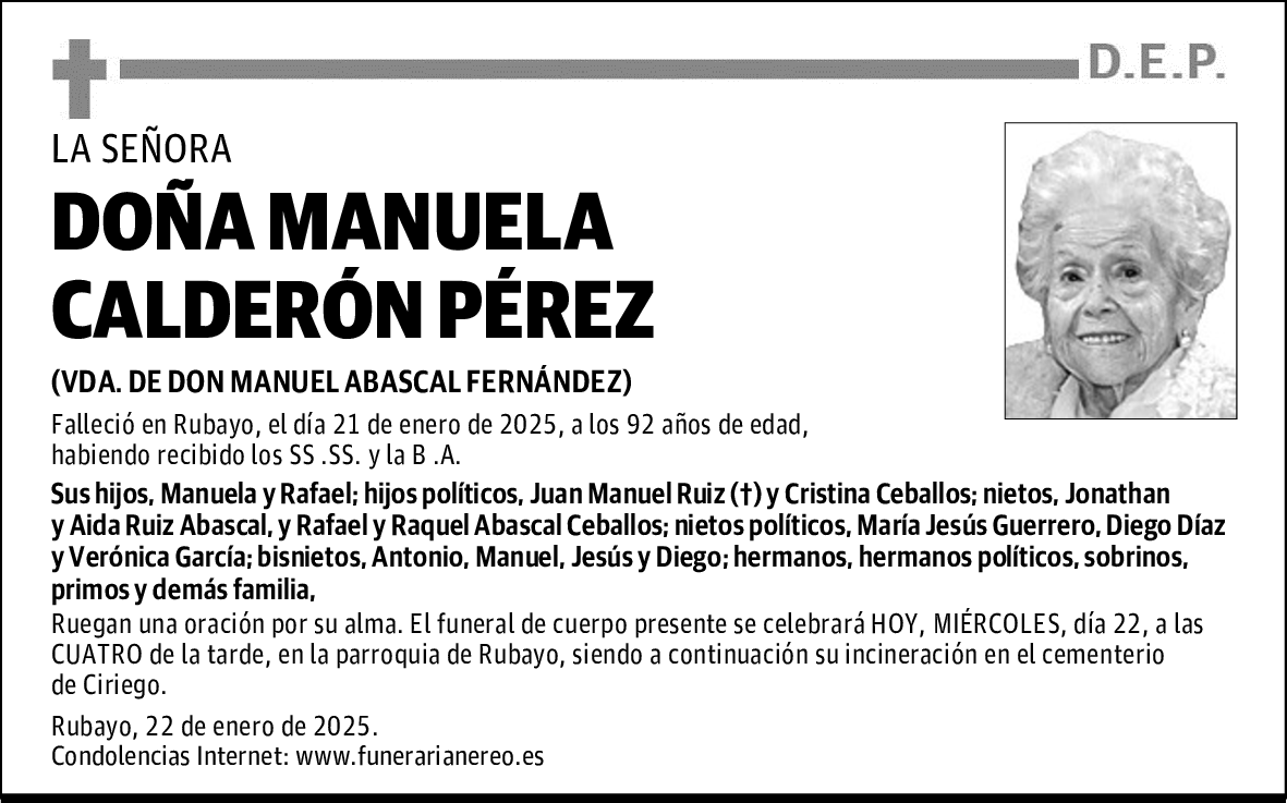 DOÑA MANUELA CALDERÓN PÉREZ