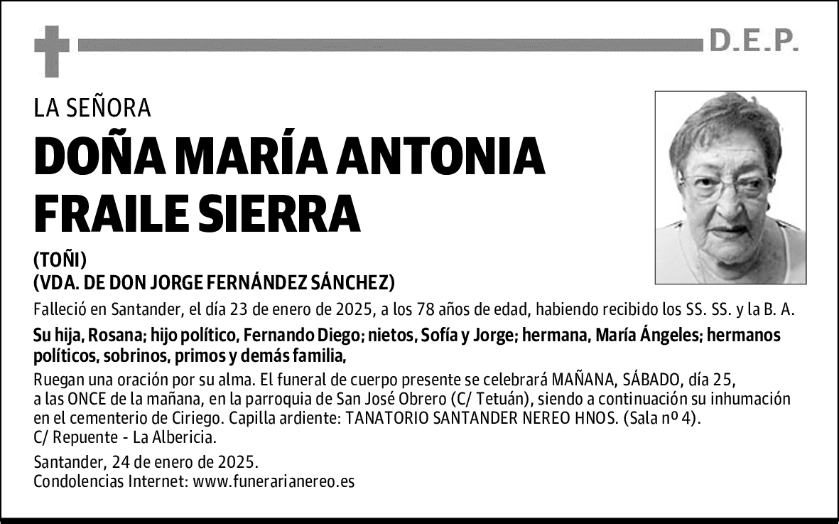 DOÑA MARÍA ANTONIA FRAILE SIERRA