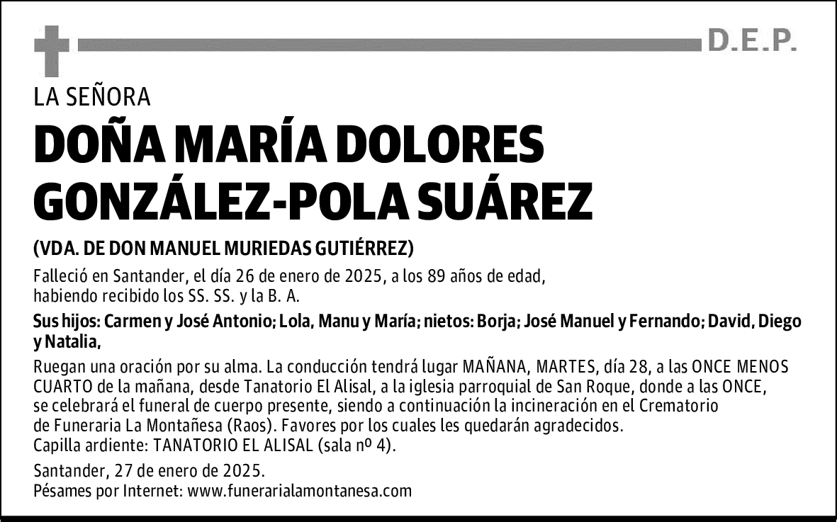 DOÑA MARÍA DOLORES GONZÁLEZ-POLA SUÁREZ