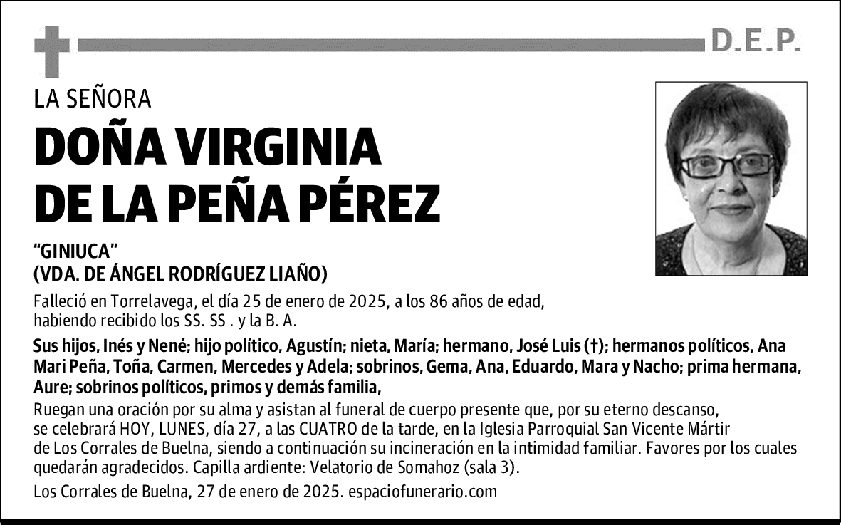DOÑA VIRGINIA DE LA PEÑA PÉREZ