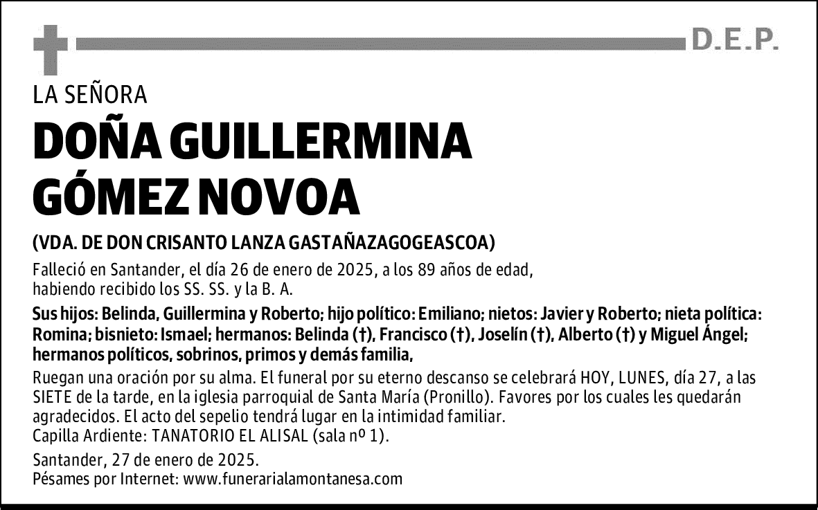 DOÑA GUILLERMINA GÓMEZ NOVOA