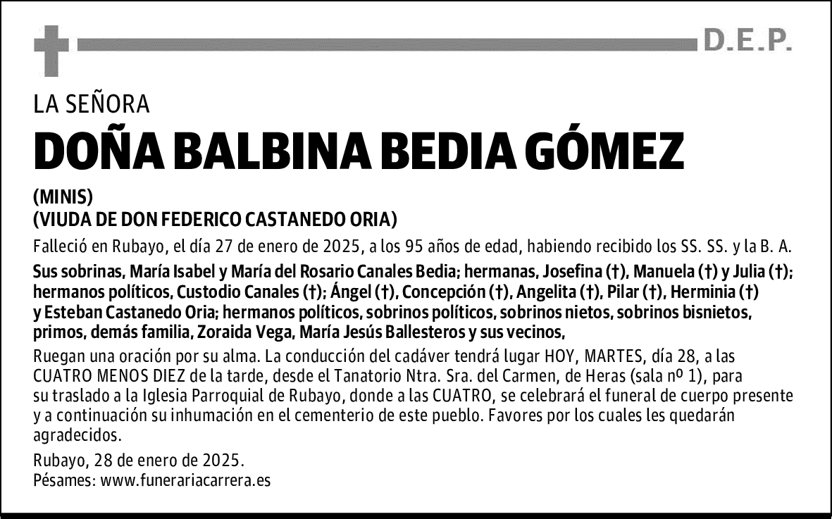 DOÑA BALBINA BEDIA GÓMEZ