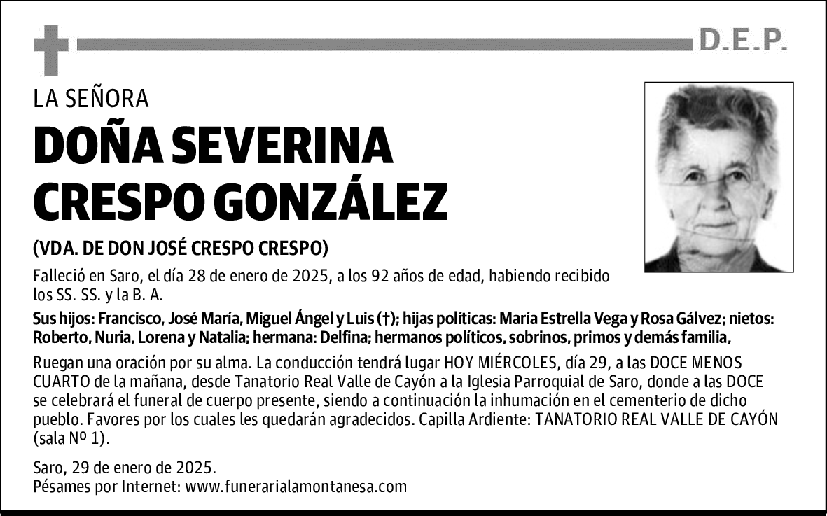 DOÑA SEVERINA CRESPO GONZÁLEZ