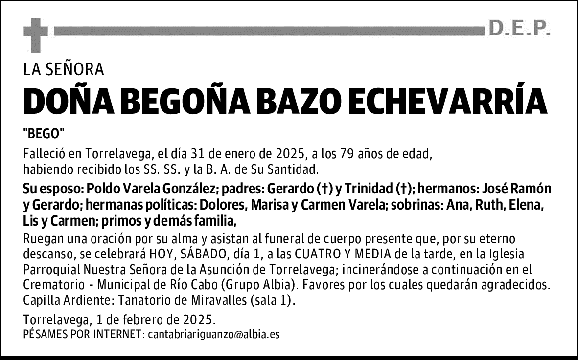 DOÑA BEGOÑA BAZO ECHEVARRÍA