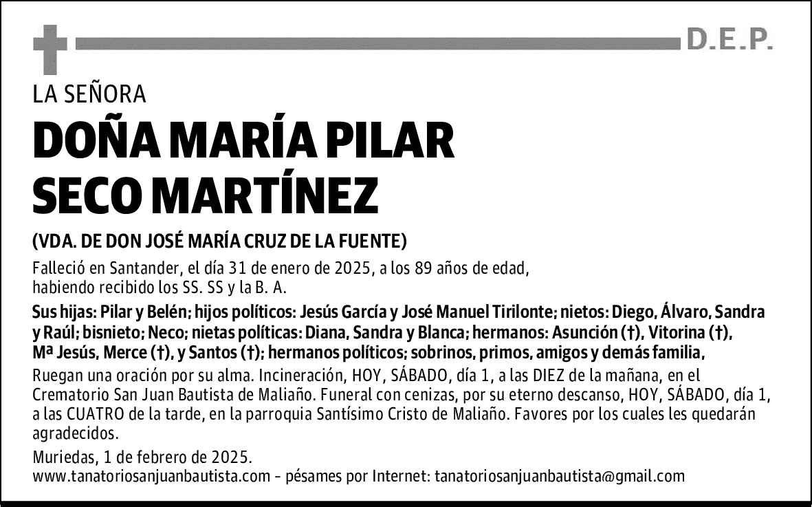 DOÑA MARÍA PILAR SECO MARTÍNEZ