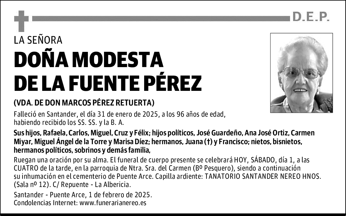 DOÑA MODESTA DE LA FUENTE PÉREZ