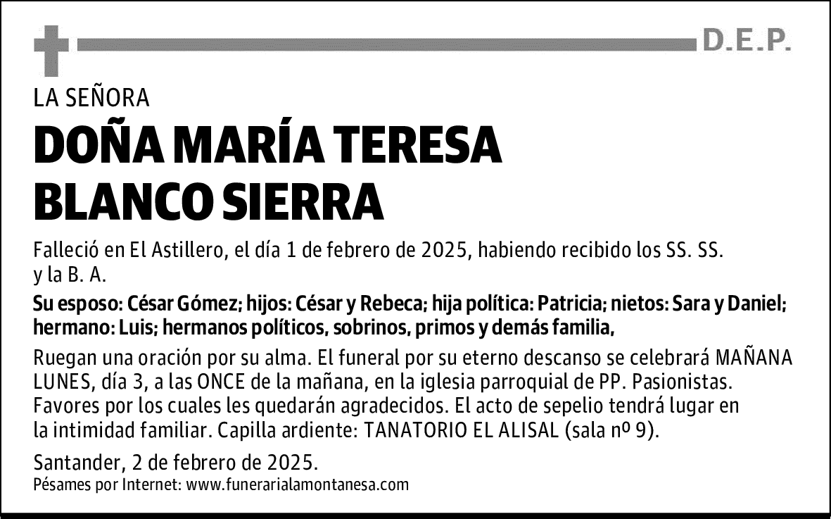 DOÑA MARÍA TERESA BLANCO SIERRA