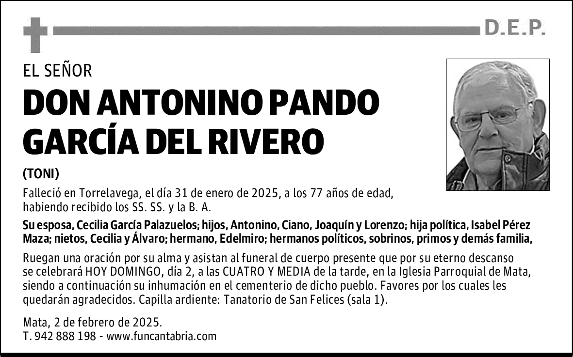 DON ANTONINO PANDO GARCÍA DEL RIVERO