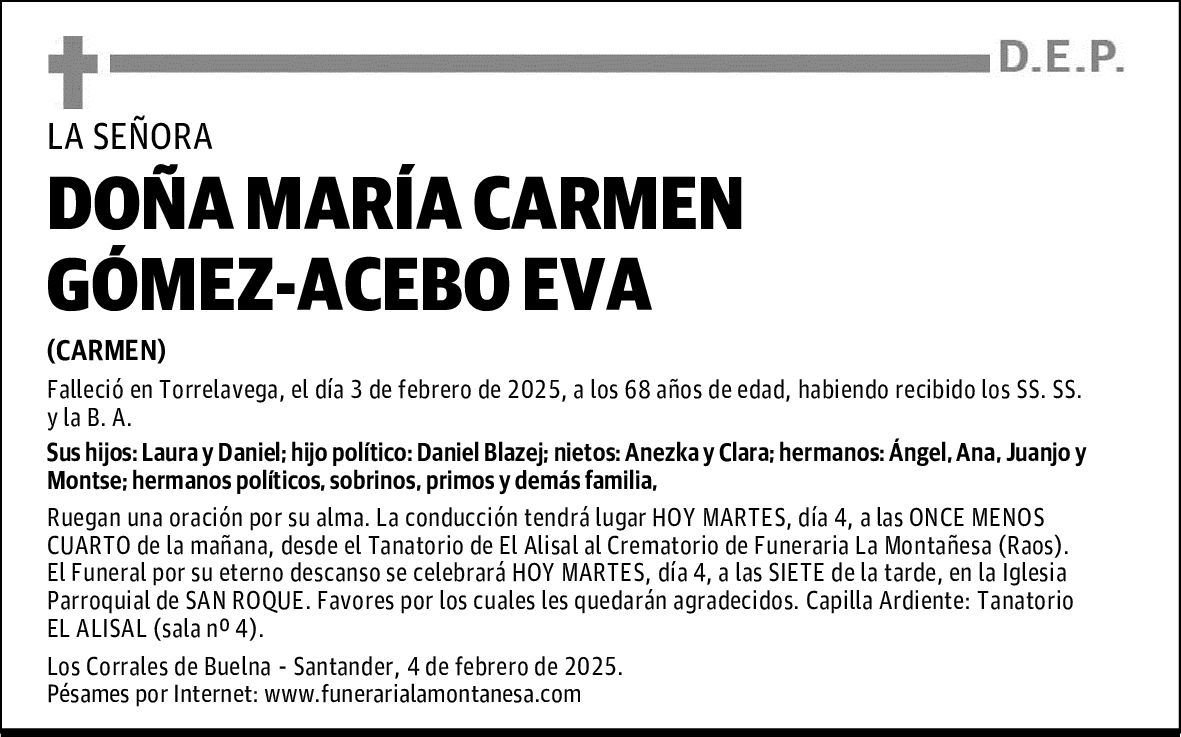 DOÑA MARÍA CARMEN GÓMEZ-ACEBO EVA