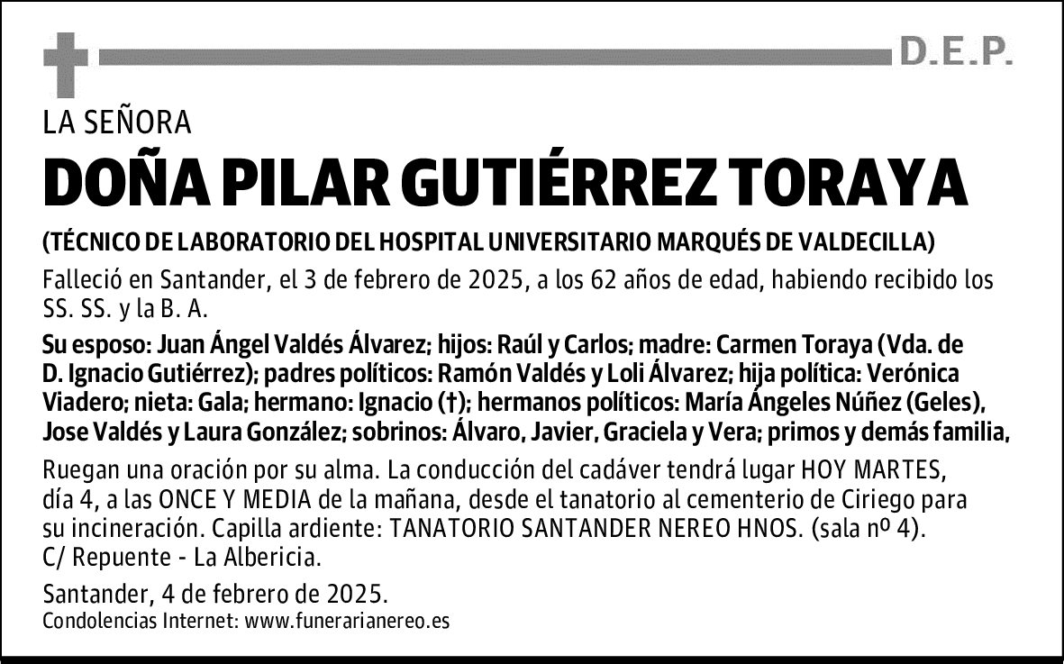 DOÑA PILAR GUTIÉRREZ TORAYA