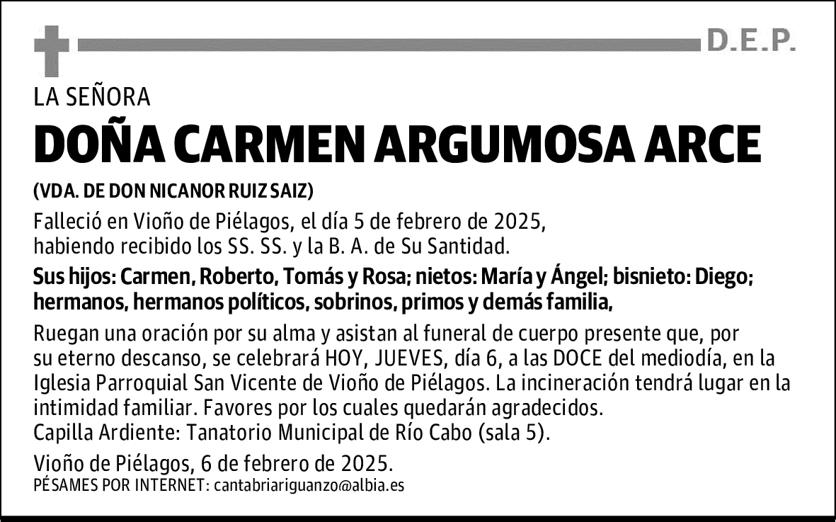 DOÑA CARMEN ARGUMOSA ARCE