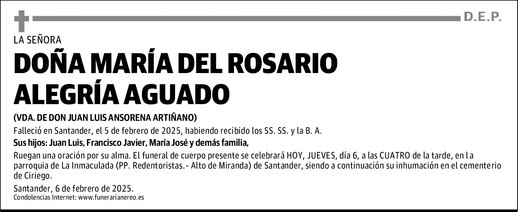 DOÑA MARÍA DEL ROSARIO ALEGRÍA AGUADO