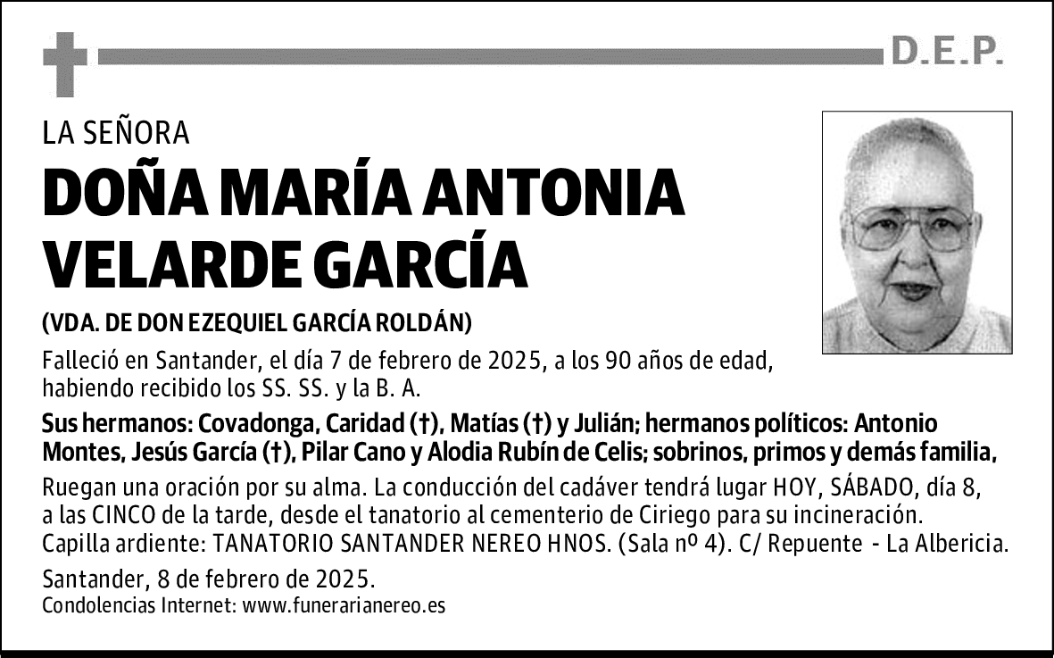 DOÑA MARÍA ANTONIA VELARDE GARCÍA